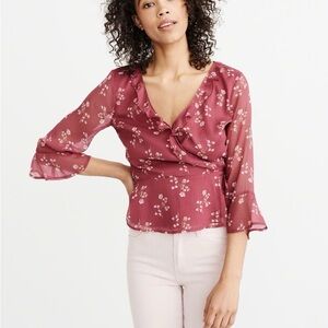 Abercrombie pink floral 3/4 sleeve wrap blouse